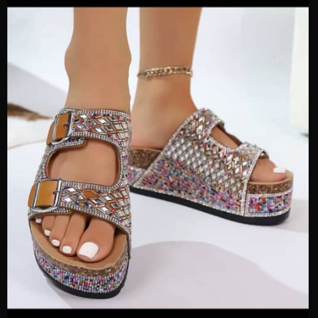 Crystal Luxe Wedge Slides